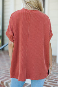 Catch On Rust Orange Ribbed Top