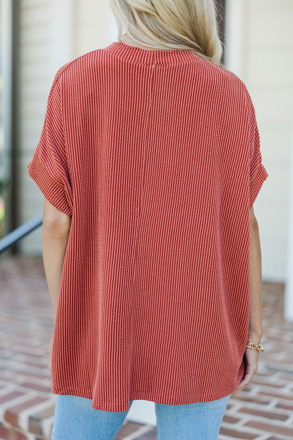 Catch On Rust Orange Ribbed Top