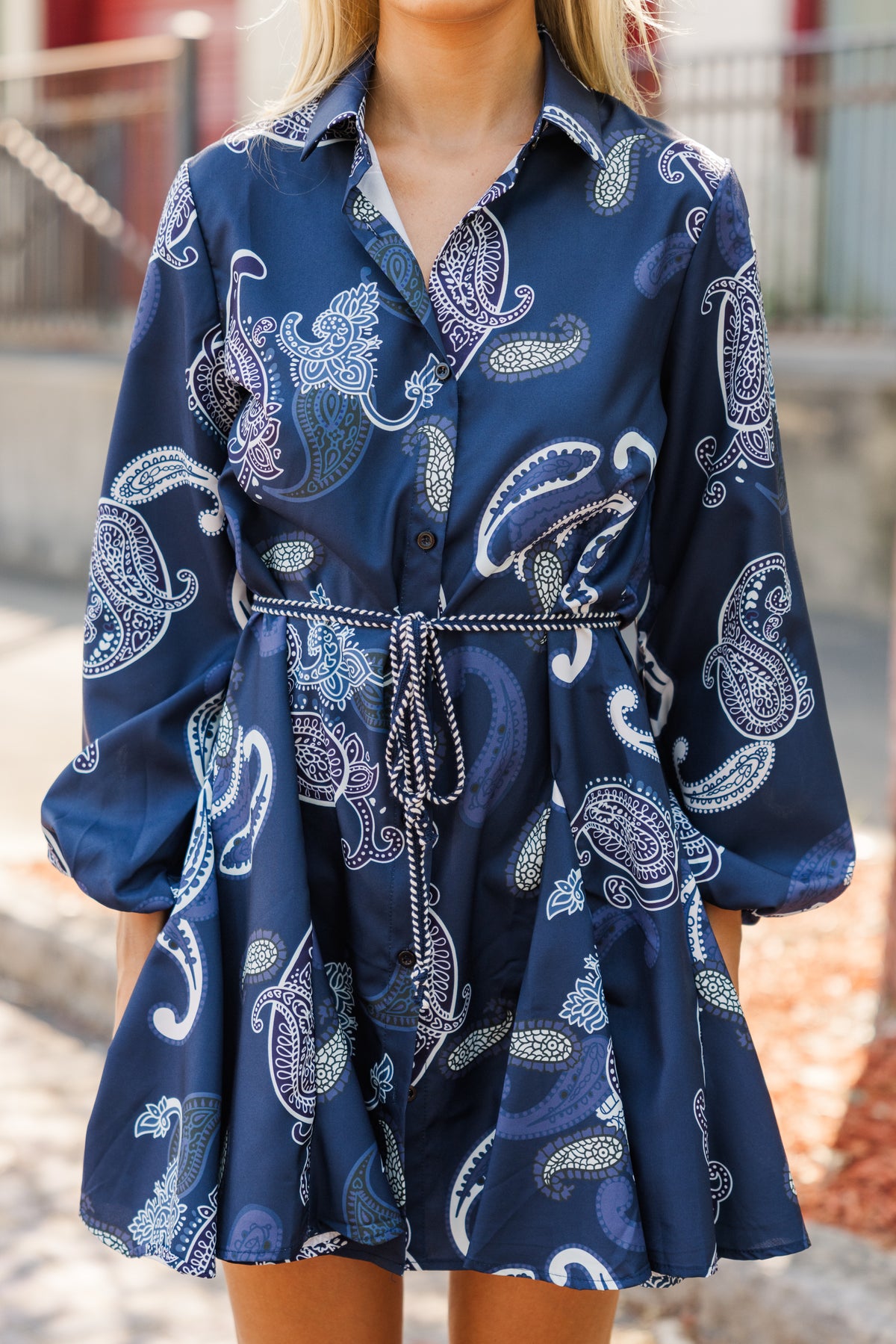 Women Navy Blue Paisley Shirt Dress