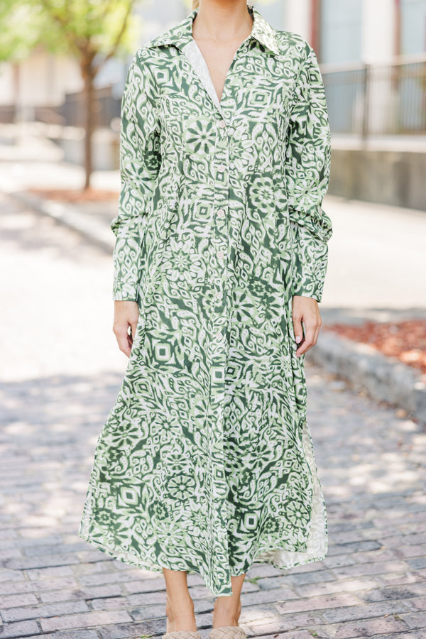 All The Best Green Abstract Midi Dress