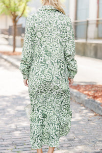 All The Best Green Abstract Midi Dress