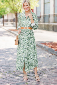 All The Best Green Abstract Midi Dress