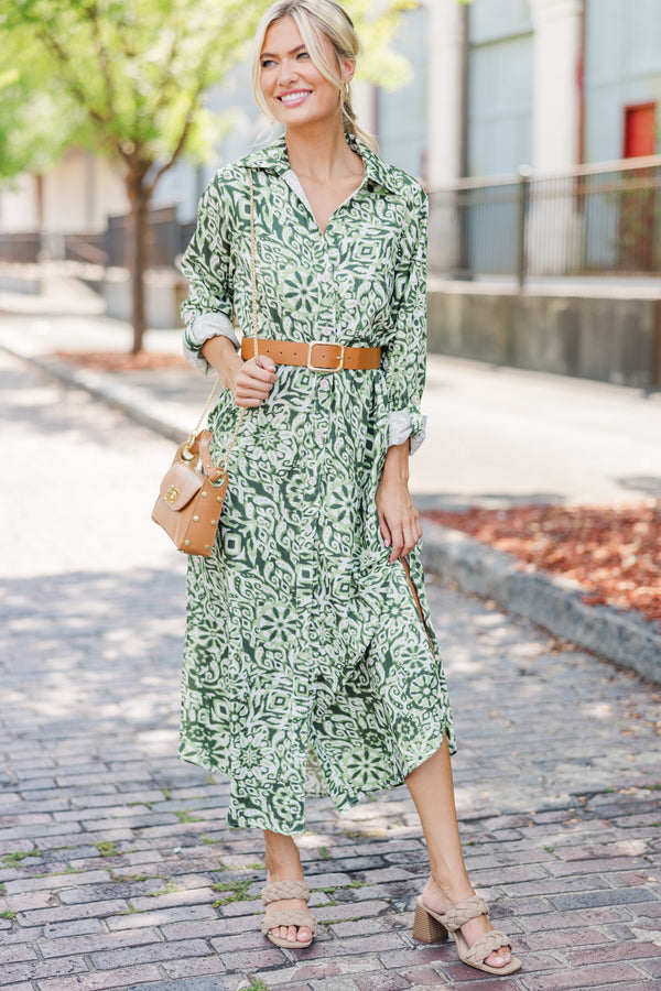 All The Best Green Abstract Midi Dress