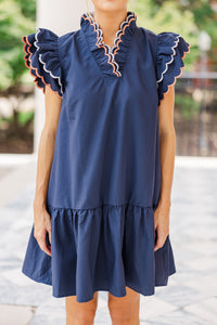 It's All A Game Navy Blue Scalloped Dress