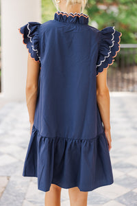 It's All A Game Navy Blue Scalloped Dress