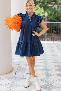 It's All A Game Navy Blue Scalloped Dress