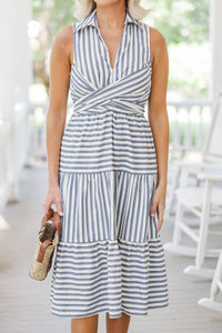 Come On By Navy Blue Striped Dress