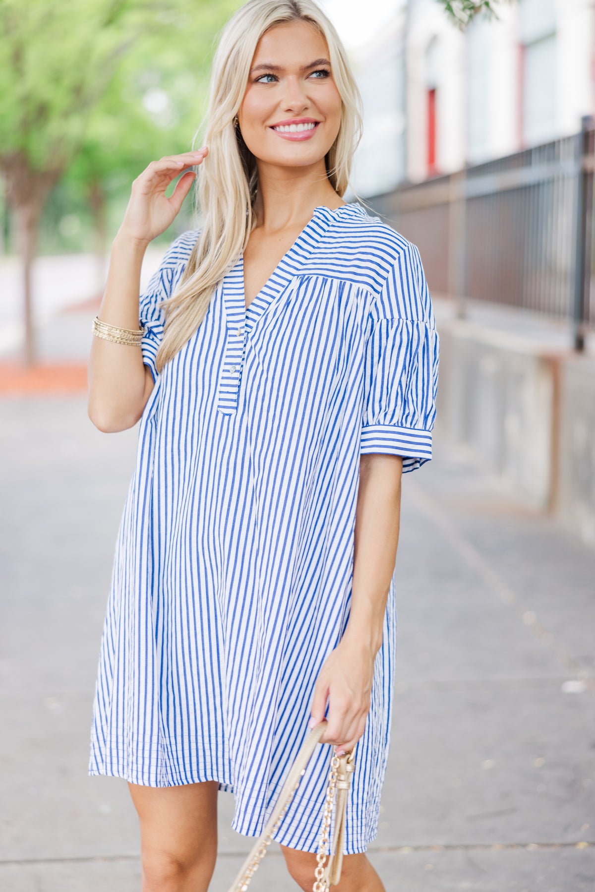 navy striped shirt dress Striped Midi Shirt Dress