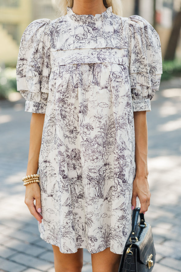 Easy On The Eyes Mocha Brown Toile Dress