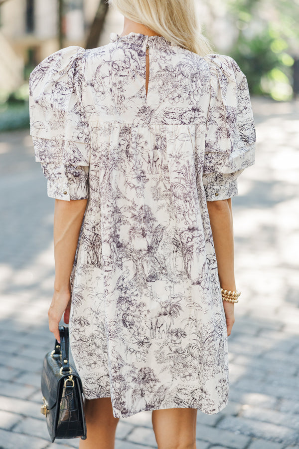 Easy On The Eyes Mocha Brown Toile Dress