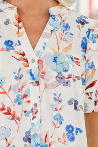 Dream In Color Blue Floral Blouse