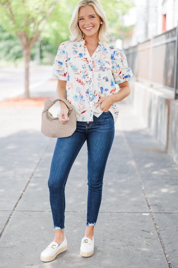 Dream In Color Blue Floral Blouse