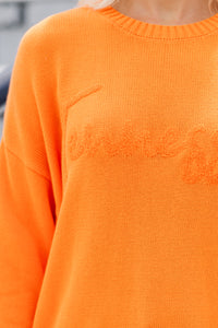 It's A Win Orange Tennessee Script Sweater