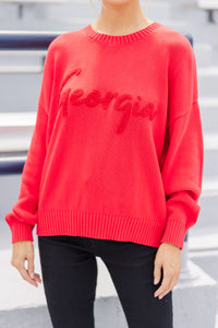 It's A Win Red Georgia Script Sweater