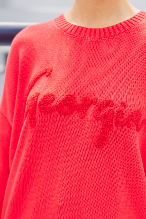 It's A Win Red Georgia Script Sweater