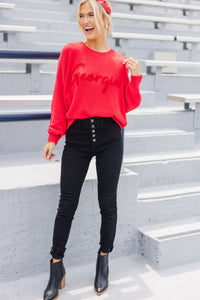 It's A Win Red Georgia Script Sweater