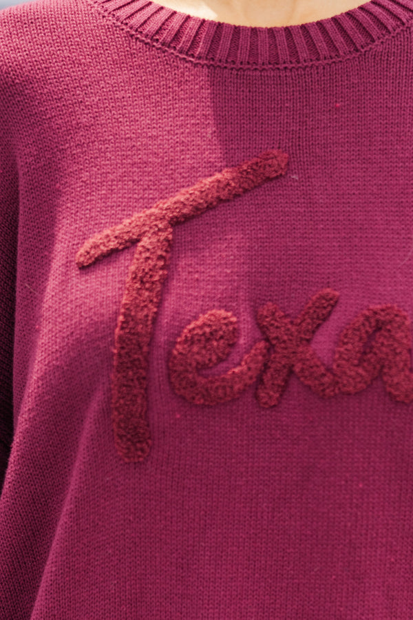 It's A Win Maroon Texas Script Sweater