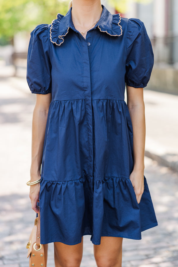 Out In The World Navy Blue Ruffled Babydoll Dress