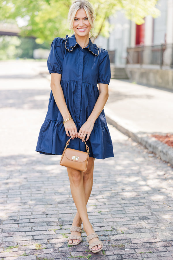 Out In The World Navy Blue Ruffled Babydoll Dress – Shop the Mint