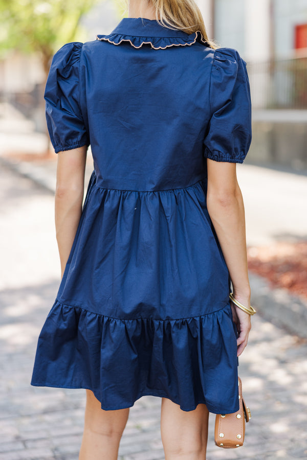 Out In The World Navy Blue Ruffled Babydoll Dress