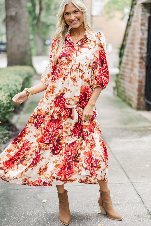 Just Go With It Cream Floral Midi Dress, Large - The Mint Julep Boutique Just Go With It Cream Floral Midi Dress, Large - The Mint Julep Boutique