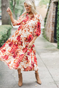 Just Go With It Cream Floral Midi Dress