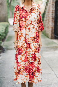 Just Go With It Cream Floral Midi Dress