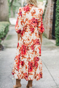 Just Go With It Cream Floral Midi Dress