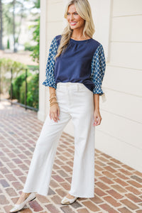 Doing Your Best Navy Blue Embroidered Blouse