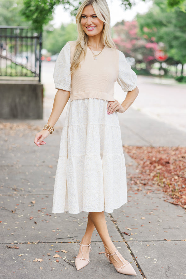 Be Your Own Joy Camel Layered Midi Dress