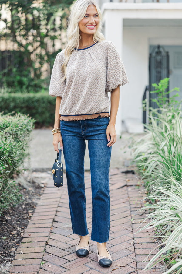 See You For You Taupe Ditsy Floral Blouse