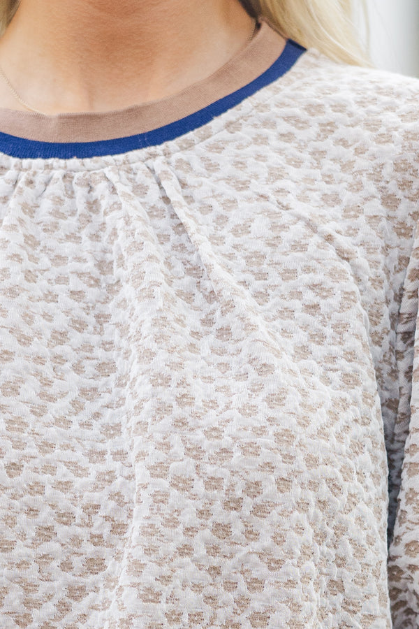 See You For You Taupe Ditsy Floral Blouse