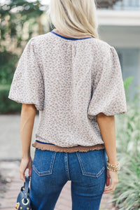 See You For You Taupe Ditsy Floral Blouse