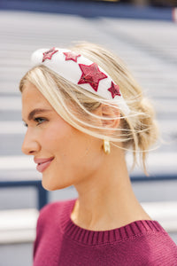 My Way Maroon/White Sequin Star Headband