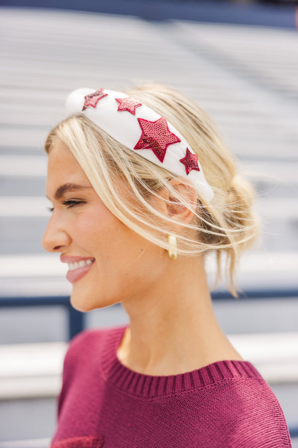 My Way Maroon/White Sequin Star Headband