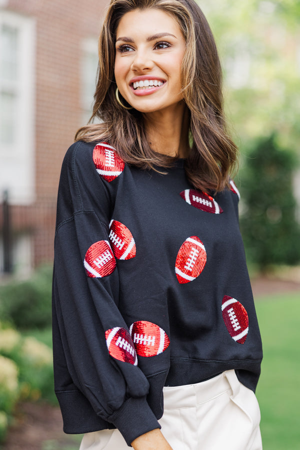 Live Your Life Black Football Sequin Top