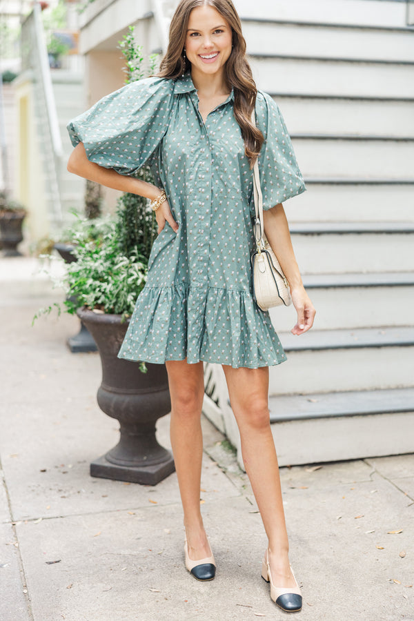 Aureum: Set You Free Eucalyptus Green Floral Dress