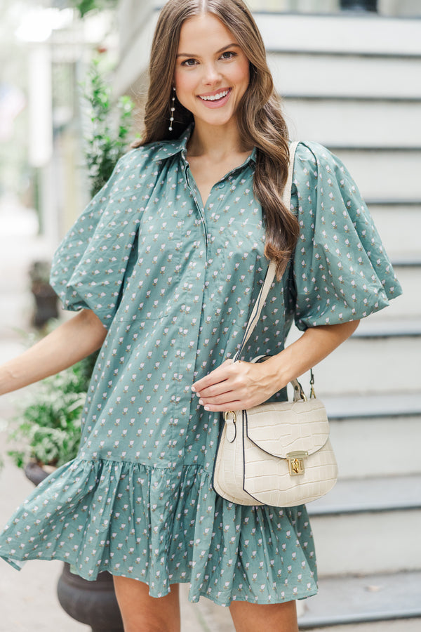 Aureum: Set You Free Eucalyptus Green Floral Dress