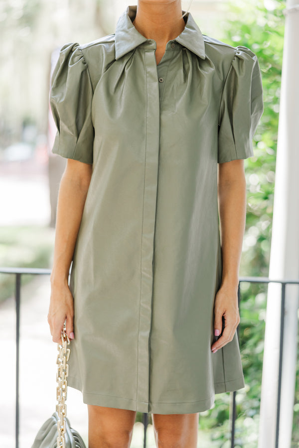 Aureum: This Is The Day Olive Green Vegan Leather Dress