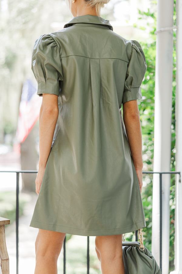 Aureum: This Is The Day Olive Green Vegan Leather Dress