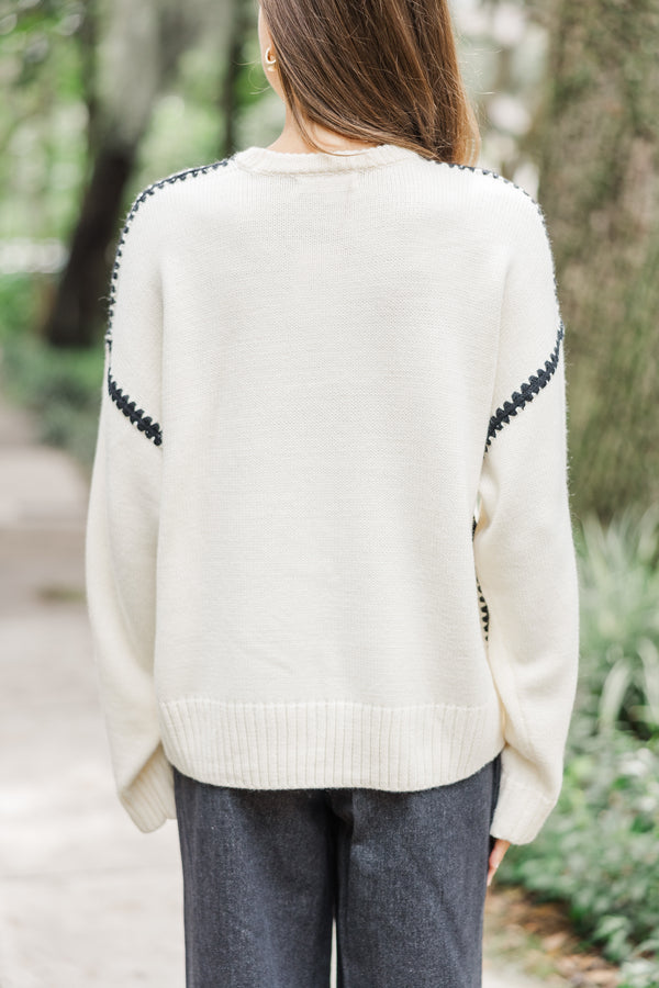 Before You Know It Cream White Contrast Stitch Sweater