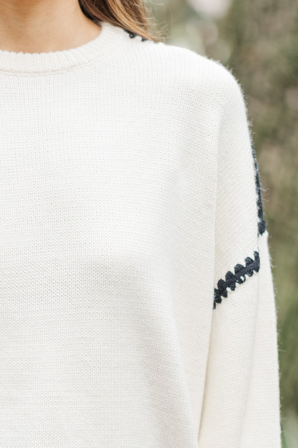 Before You Know It Cream White Contrast Stitch Sweater