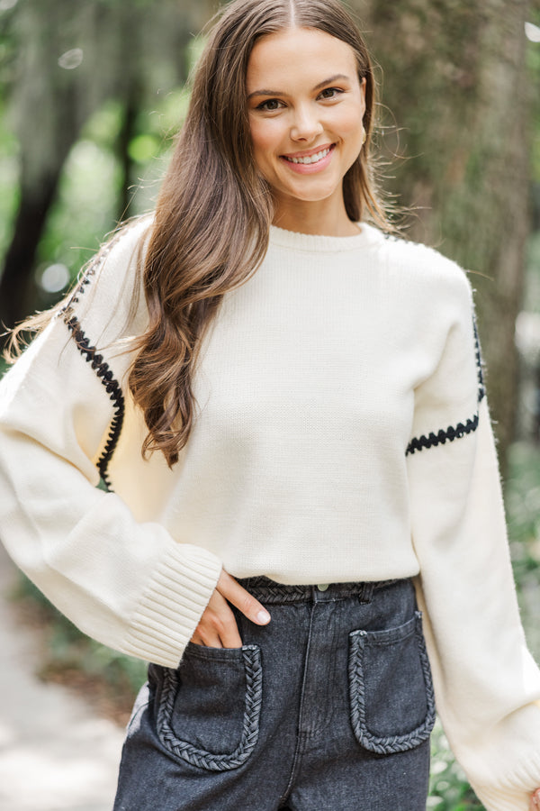 The Falling For You Soft Knit Contrast Stitch Sweater