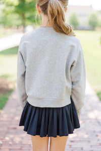 Girls: Be Happy Heather Gray Graphic Sweatshirt