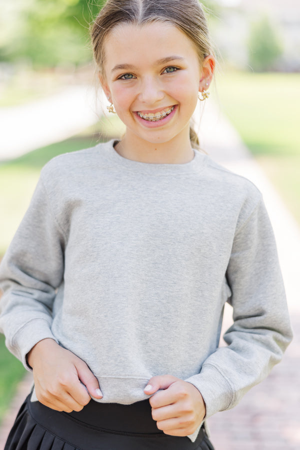 Girls: Be Happy Heather Gray Graphic Sweatshirt