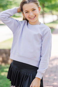 Girls: Pretty In Pink Lavender Purple Embroidered Sweatshirt