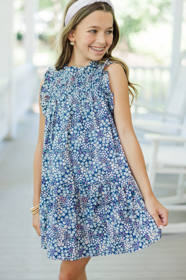 girls blue floral dress Jacadi - Girl floral print poplin dress - Blue/Multicolour
