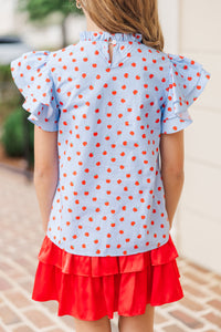 Girls: All Heart Light Blue Apple Print Blouse