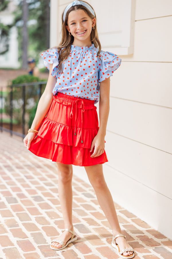 Girls: All Heart Light Blue Apple Print Blouse