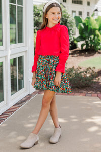 Girls: Look Your Way Green Ditsy Floral Ruffled Skort